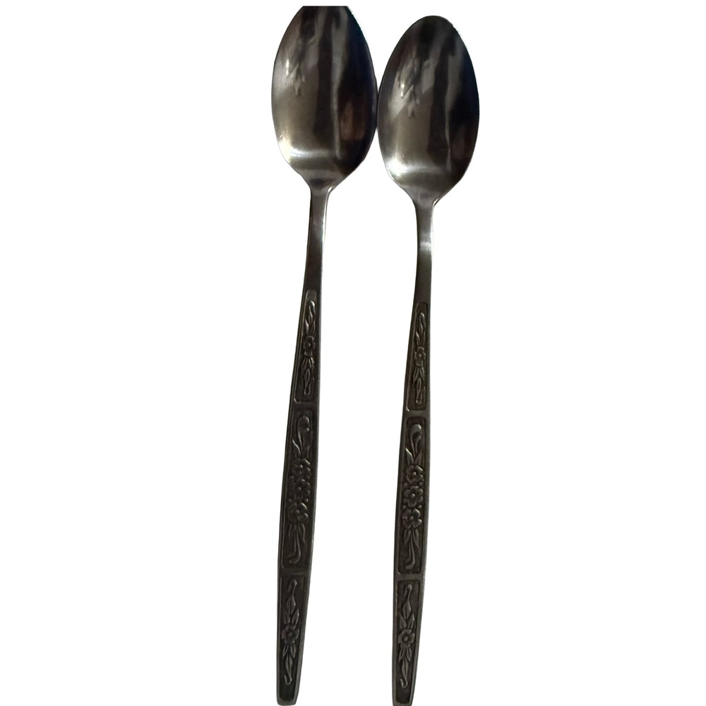 Vintage Imperial International Stainless SERTA Iced Tea Spoon Floral Set of 2
